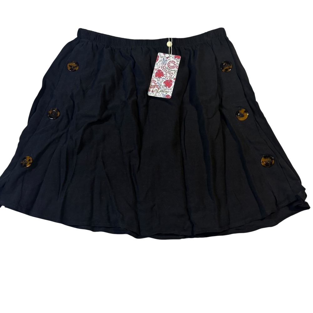 Toluca‎ Black Skirt Women's Medium Elastic Waist Deco Button Beach Coverup NEW - Picture 3 of 10